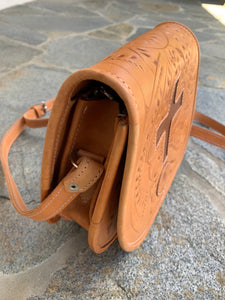 Sergios Vintage Saddle bag, HandTooled , natural leather
