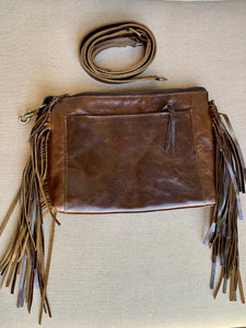 Tooled and cowhide crossbody