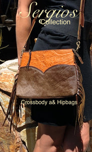Tooled and cowhide crossbody