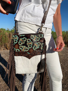 Embossed leather & cowhide crossbody/Hipster