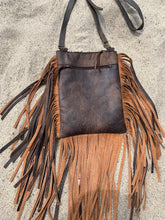 Load image into Gallery viewer, Embossed leather/ cowhide with fringe crossbody
