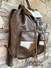 Load image into Gallery viewer, Backpack brown soft leather and hair on hyde
