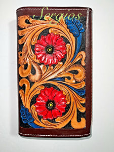 Wallet beautiful hands tooled and hand painted to perfection