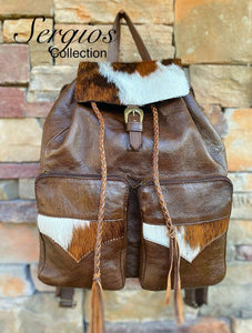 Backpack brown soft leather and hair on hyde
