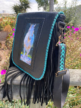 Load image into Gallery viewer, Kathy Sigle Art in a soft Sergios Collection black leather crossbody
