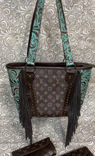 Load image into Gallery viewer, Large Tote with authentic designer canvas and embossed leathers
