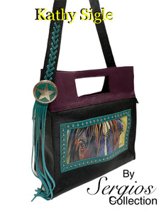 Sergios Collection featuring Kathy Sigle artist top handle and crossbody limited edition tote