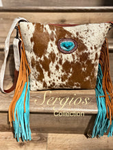 Load image into Gallery viewer, Tote made with genuine leather and cowhide hair on .
