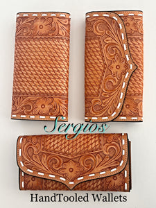 Hand tooled leather wallets