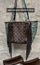 Load image into Gallery viewer, Large Tote with authentic designer canvas and embossed leathers
