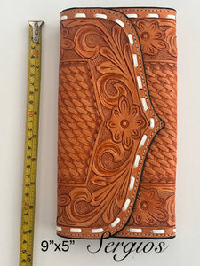 Hand tooled leather wallets