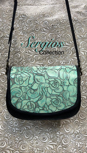 Santa Barbara Saddle bag style in turquoise floral leather