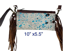 Load image into Gallery viewer, Crossbody/Wristlets in Acid turquoise cowhide
