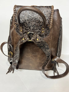 The Jody Deluxe backpack in brindle Hyde and silver western buckles