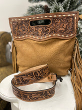 Load image into Gallery viewer, Tan embossed cowhide satchel
