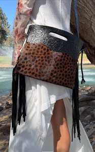 Cowhide satchel Cheetah print