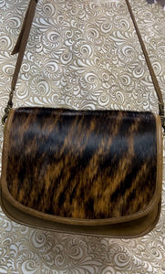 Santa Barbara Saddle bag style in brown brindle cowhide