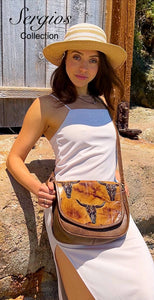 Santa Barbara Saddle bag style with longhorn in tan