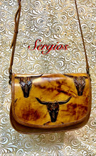 Load image into Gallery viewer, Santa Barbara Saddle bag style with longhorn in tan
