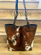 Load image into Gallery viewer, Beautiful cowhide tricolor hair on tote
