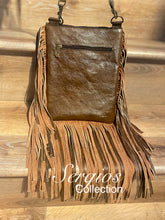 Load image into Gallery viewer, Sergios most popular crossbody made with Tooled leather and cowhide combination
