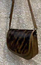 Load image into Gallery viewer, Santa Barbara Saddle bag style in brown brindle cowhide
