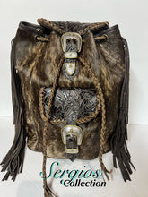 Load image into Gallery viewer, The Jody Deluxe backpack in brindle Hyde and silver western buckles
