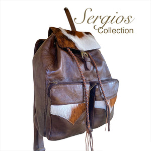 Backpack brown soft leather and hair on hyde