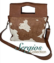 Load image into Gallery viewer, Large cowhide bucket style crossbody.

