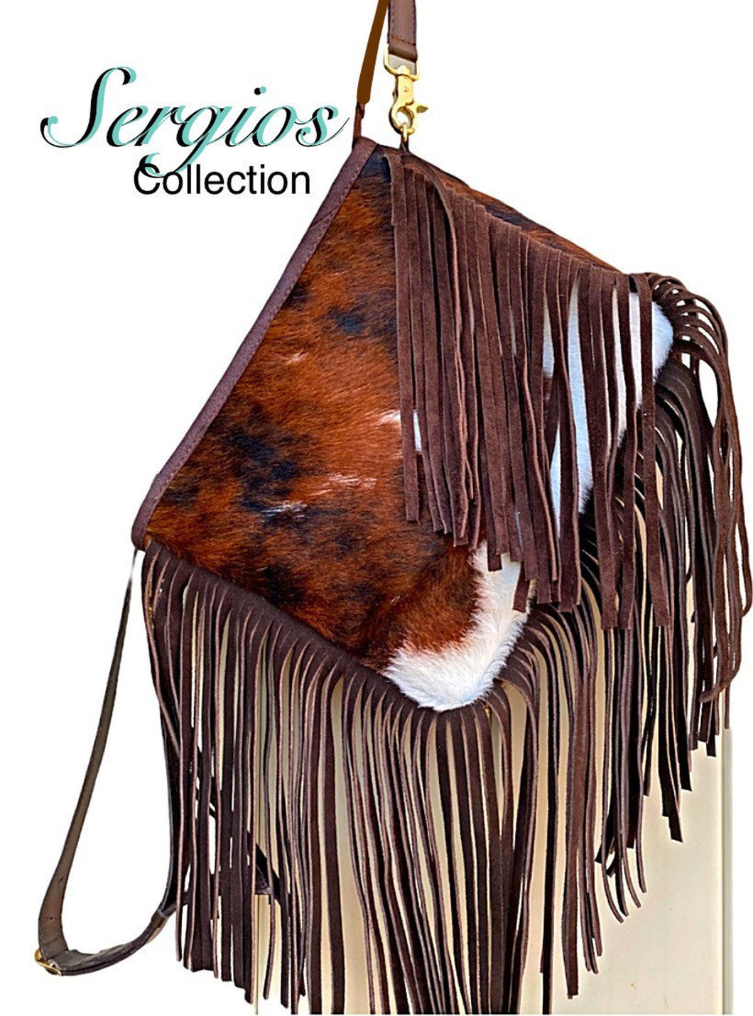 Sergios Hair on cowhide Crossbody made with tricolor brindle cowhide