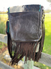 Load image into Gallery viewer, Kathy Sigle Art in a soft Sergios Collection black leather crossbody
