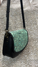 Load image into Gallery viewer, Santa Barbara Saddle bag style in turquoise floral leather
