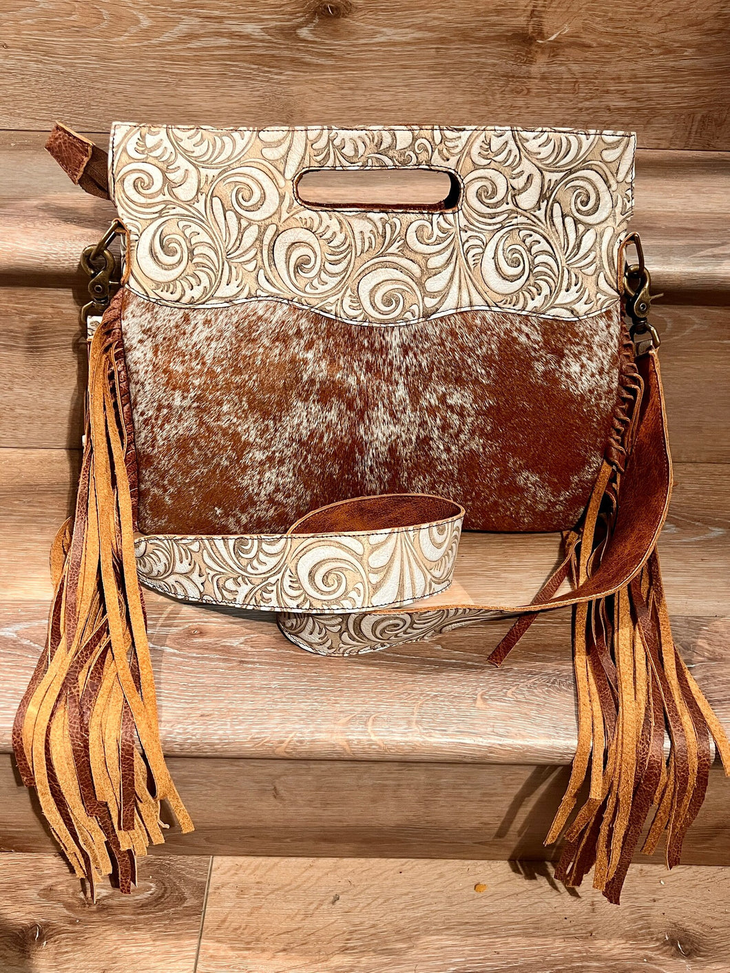Cowgirl Tote, Ivory floral embossed leather