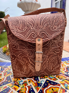 Hand crafted tooled leather crossbody