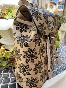 Frida Kalho collection Backpack, Handmade, Hand tooled, Hand painted