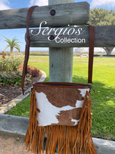 Load image into Gallery viewer, Sergios crossbody cowhide bag in palomino color
