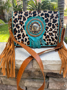 Sergios Cheetah cowhide messenger bag