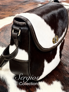 Cowhide round flap over crossbody