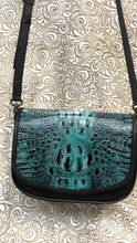 Load image into Gallery viewer, Santa Barbara Saddle bag style in TOURQUOISE crock “embossed print” cowhide leather
