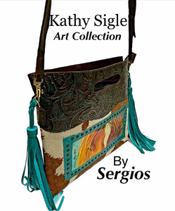 Kathy Sigle Beautiful Art on Sergios Collection on Embossed Cowhide Limited Edition Bag.