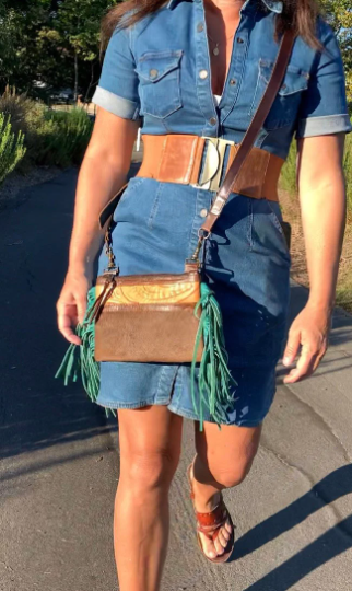 Hipster Tooled Crossbody Cellphone Carry