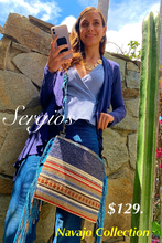 Load image into Gallery viewer, Blue Wool Blanket Tote Bag With Double and Crossbody Strap
