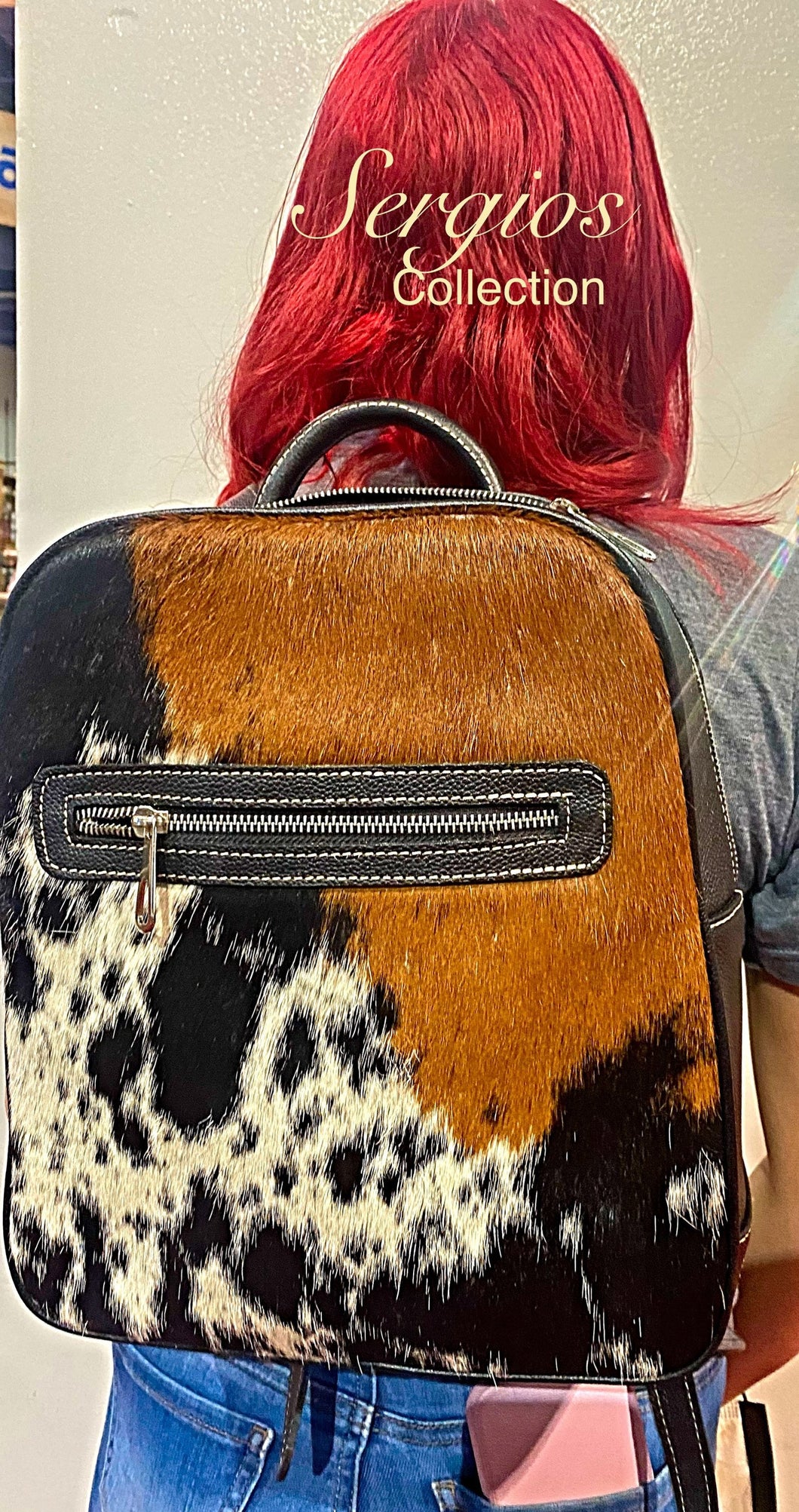 Large Tricolor Cowhide Backpack